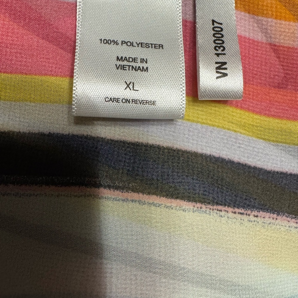 New York & Company Rainbow Sheer Vertical Stripes Tie-Neck Blouse | Size XL - Picture 14 of 16